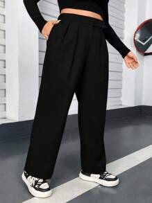 Flirla Của phụ nữ Kích thước lớn Eo cao quần ống rộng Quần tây - màu đen - Xem 1