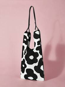 ROMWE Kawaii 女士花卉裝飾黑白色肩袋 - 黑與白 - 查看 2