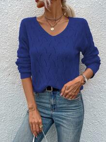 SHEIN LUNE Của phụ nữ Cổ chữ V Áo chui đầu Áo len - Màu xanh lam - Xem 6