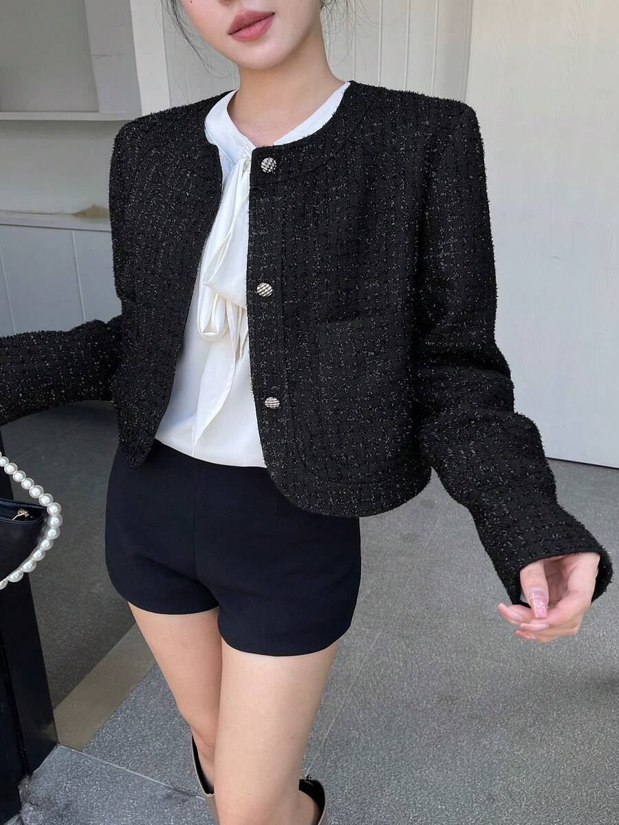 Dazy Star 素色前紐扣夾克 - 黑色 - 查看 1