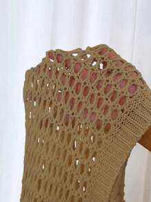 Flirla 1 Miếng Lưới Đan Quần skinny Áo len Với chuông - Màu Khaki - Xem 6