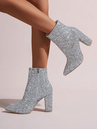 Botines de tacón alto para mujer, nuevos botines de tacón grueso para otoño/invierno, botines de tacón alto de punta, botines ajustados, moda europea y americana, botas para mujer