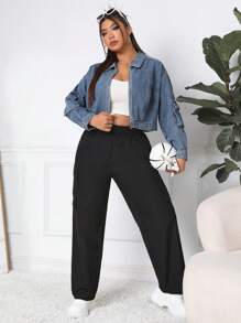 SHEIN EZwear Women's Plus Size Denim Jacket - Blue - View 3