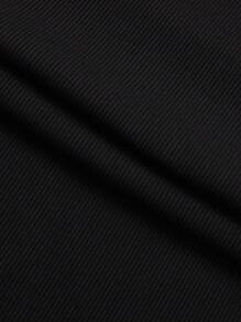 Women's Button & Chain Decor Bodycon Dress - Black - View 4