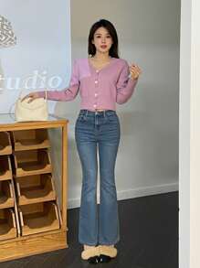 Dazy Star Ống tay áo Lưới Áo nịt đan Áo len - Hồng - Xem 6