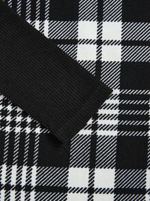 青少年女孩格紋印花假兩件洋裝