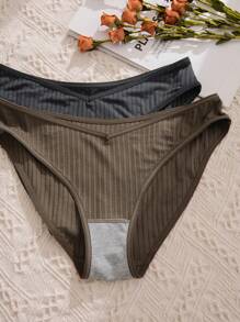 Women's Casual Plain Slight Stretch Ribbed Bikini Briefs 5 Pack Multicolored Underwear - Multicolor - View 5