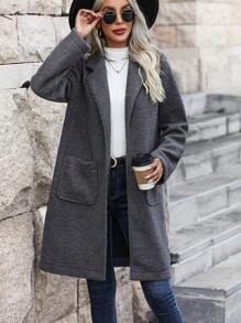 SHEIN LUNE Cổ áo tây Mở Mặt trước áo - Xám - Xem 5