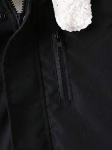 SHEIN 幼童男孩帶毛領帽子加厚外套