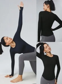 GLOWMODE FeatherFit™ Waist Slimming Curved Long Sleeve Top Low Impact Yoga Daily  Gym
