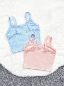 女童针织纯色吊带上衣，带蕾丝边，2 件/套 - 彩色 - 查看 2