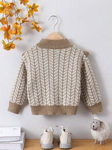 SHEIN Young Girl 荷葉邊飾邊小高領毛衣 - 棕色 - 查看 2