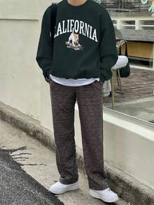 DAZY Nam Đồ họa Chữ cái Thả vai Áo nỉ Without Tee - màu xanh lá - Xem 5