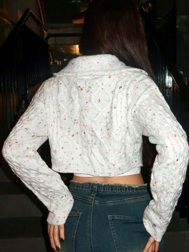 Confetti Knit Zip Up Crop Cardigan