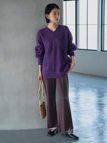 FRIFUL 女士純色v領毛衣 - 紫色 - 查看 8