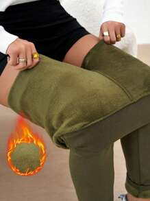 SHEIN Essnce Flap Pocket Cargo Leggings - Army Green - View 4