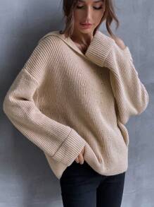 SHEIN LUNE Jersey de hombros caídos con capucha - Rosa - Ver 5