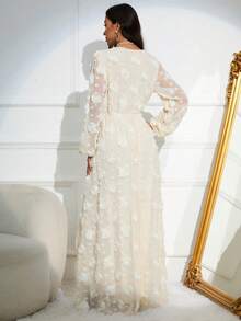 女裝花卉刺繡燈籠袖裙