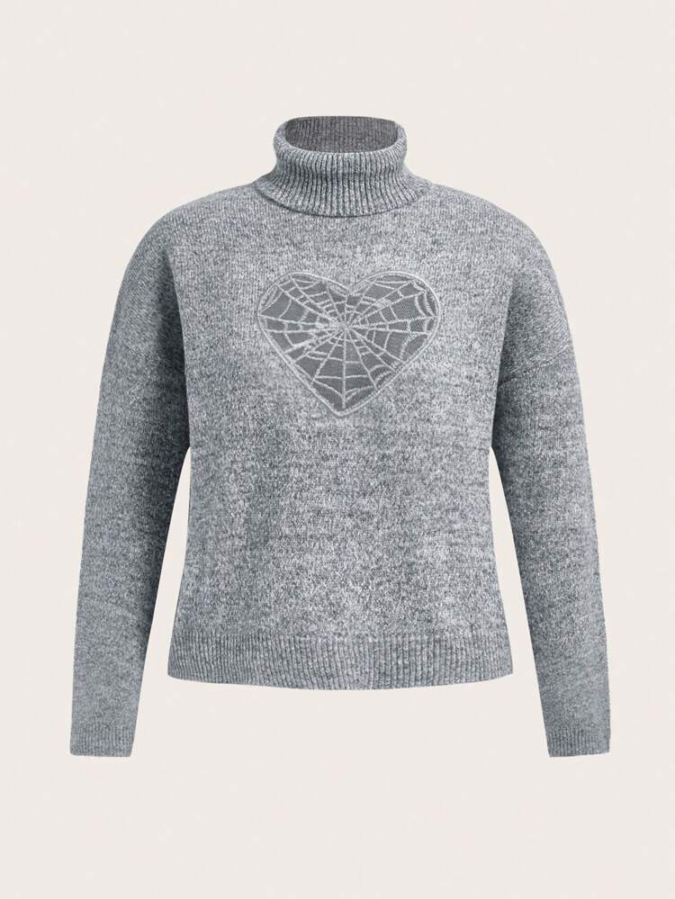 Plus Heart Pattern Turtleneck Sweater