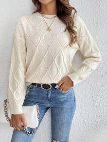 SHEIN Frenchy 女款純色落肩毛衣 - 白色 - 查看 4