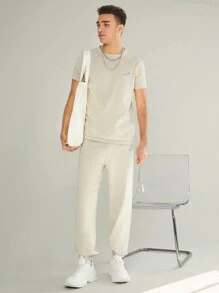 Manfinity VCAY Men Letter Patched Sweater & Knit Pants, For Fall Winter