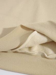 SHEIN EZwear Chữ cái & Đồ họa hoạt hình Túi kangaroo Dây rút Lót nhiệt Hoodie - Màu nâu  Mocha - Xem 7