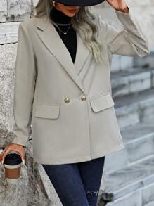 Chiquease Cổ áo Nút đôi Áo vest - Màu be - Xem 3