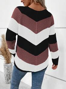 SHEIN LUNE Women's Striped Pullover Sweater Knit Pullover Fall Winter Outfit - Multicolor - View 2