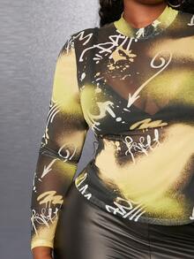 Slaydiva 加大號撞色字母圖案高領短袖t恤 - 彩色 - 查看 3