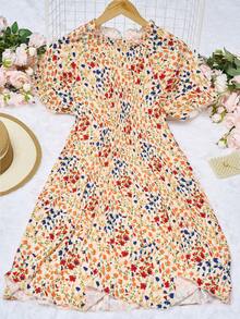 SHEIN LUNE Vải in hoa Ống tay áo Đầm - Nhiều màu - Xem 3