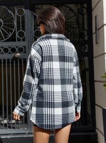 SHEIN Cottnline Women'S Plaid Notched Collar Drop Shoulder Regular Jacket - Black and White - View 2