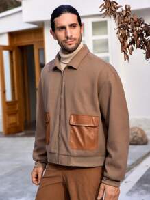 Manfinity Homme Men's Contrast Color Flap Pocket Drop Shoulder Ultra-Loose Overcoat