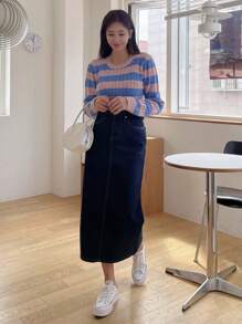 DAZY Women's Denim High-low Hem Split Skirt