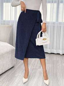 SHEIN Essnce Của phụ nữ Màu thuần Đồ đan Ribbed Váy - Xanh đậm - Xem 5