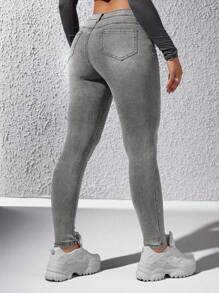 SHEIN Essnce Túi nghiêng Quần jean ôm - Màu Xám nhạt - Xem 2