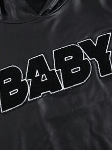 SHEIN EZwear 加大码字母拼接落肩卫衣 - 黑色 - 查看 3