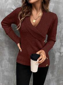 SHEIN LUNE Suéter de punto con botones de moda para mujer, para otoño e invierno - Óxido marrón - Ver 6