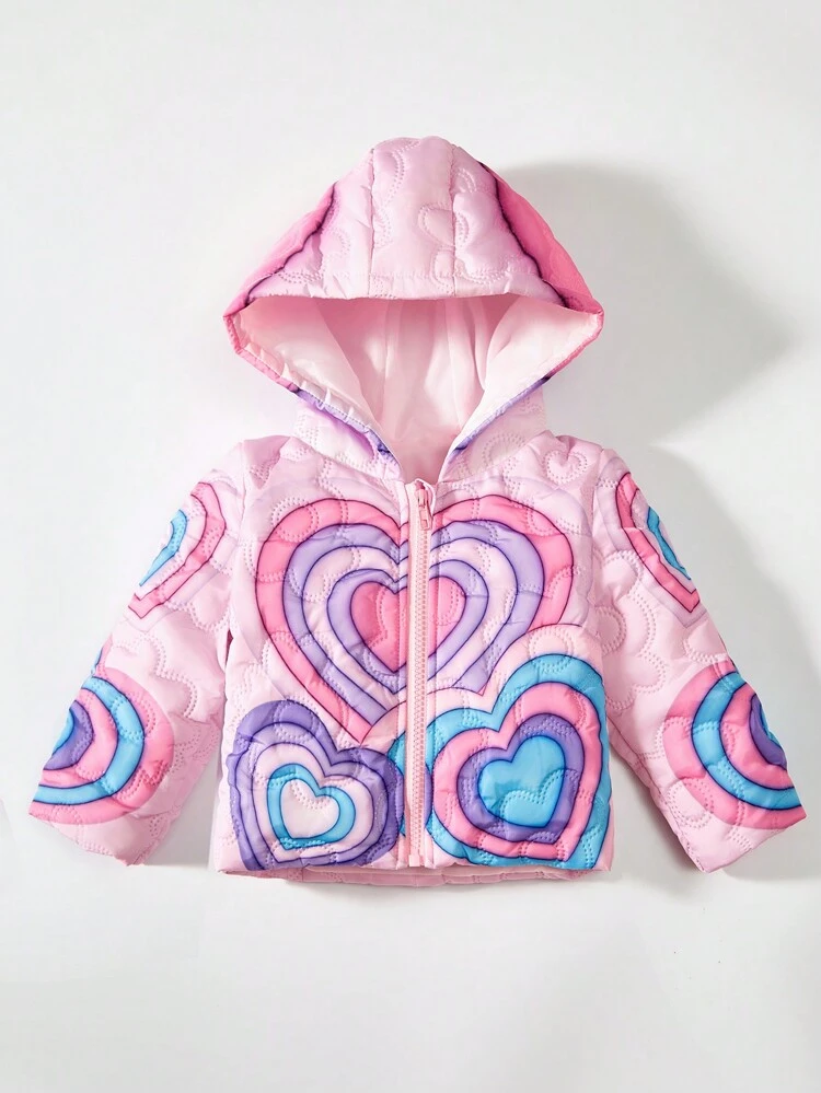 Baby Girl Heart Print Hooded Padded Coat