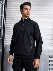 Gym Rark Men Half Zip Sports Jacket Workout Tops Sports Wear For Men Sports Wear Men Sports Wear Men Sport Wear Jacket - Black - View 7