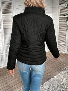 SHEIN Frenchy Solid Color Padded Coat With Zipper - Black - View 2