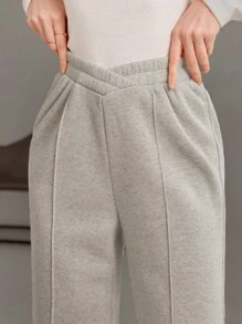 Mulvari 純色彈性腰口運動長褲 - 灰色 - 查看 6