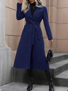 SHEIN Clasi 女士長袖翻領羊毛大衣 - 藏蓝色 - 查看 6