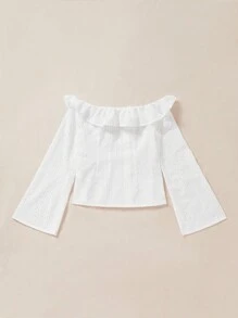 Soleia Off Shoulder Ruffle Trim Schiffy Blouse - White - View 2