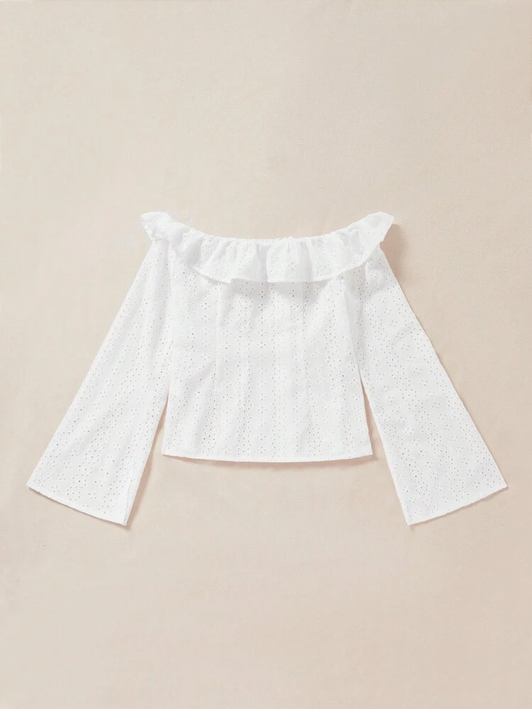 Off Shoulder Ruffle Trim Schiffy Blouse