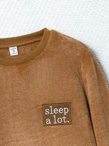 Teen Boys' Winter Alphabet Patched Top And Checked Pants Pajama Set - Multicolor - View 5