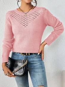 SHEIN Essnce 網眼針織毛衣套頭 - 粉色 - 查看 3