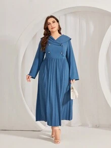 Modelyn Talla grande Vestido de doble botonadura bajo con fruncido - Neblina azul - Ver 3