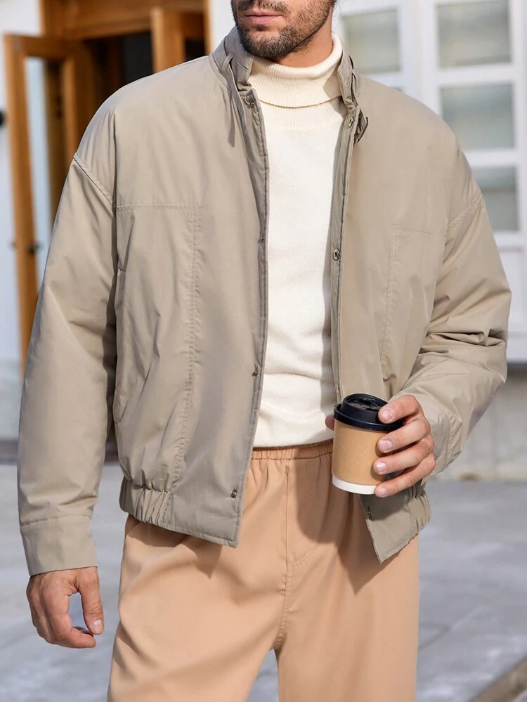 Oversized Men's Zip Up And Snap Button Closure Padded Coat