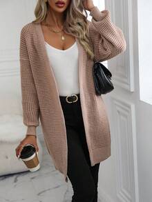 SHEIN LUNE 落肩休闲设计开衫 - 卡其色 - 查看 4