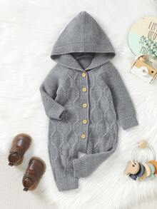 嬰兒女孩粗織針織連體衣 - 灰色 - 查看 1